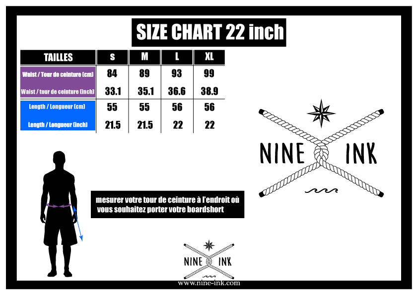 Nine Line Size Chart